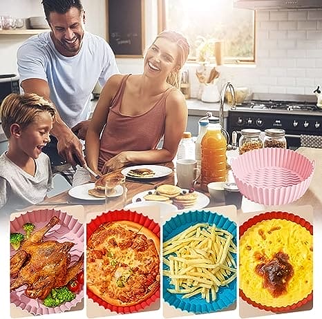 Silicone Air Fryer Roasting Pans with Handles - Non-stick, Heat-Resistant Baking Trays for Air Fryer, Perfect for Holidays - Round Baker Shape Festival Days party's
