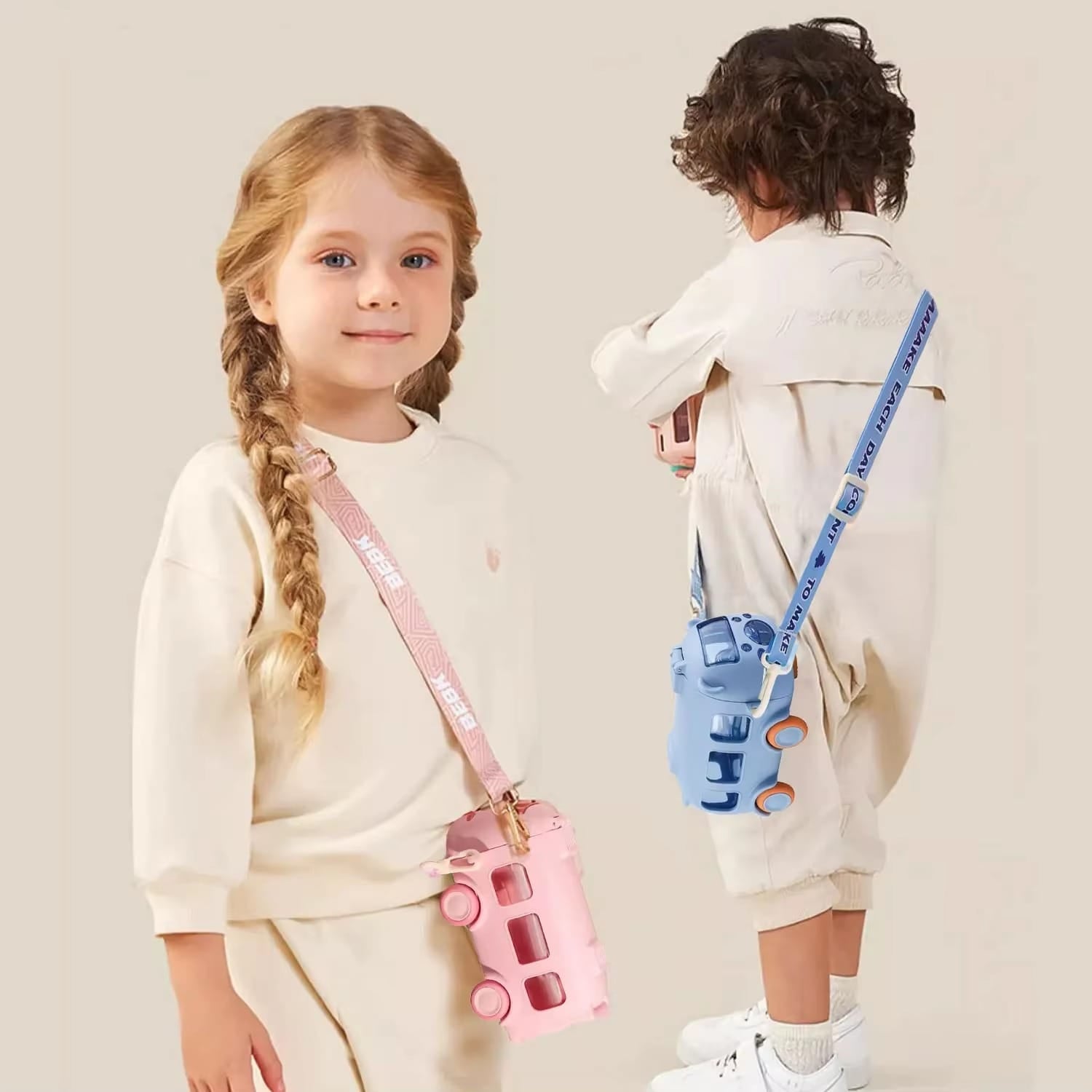 School Bus Design Kids Water Bottle With Strap 600ml