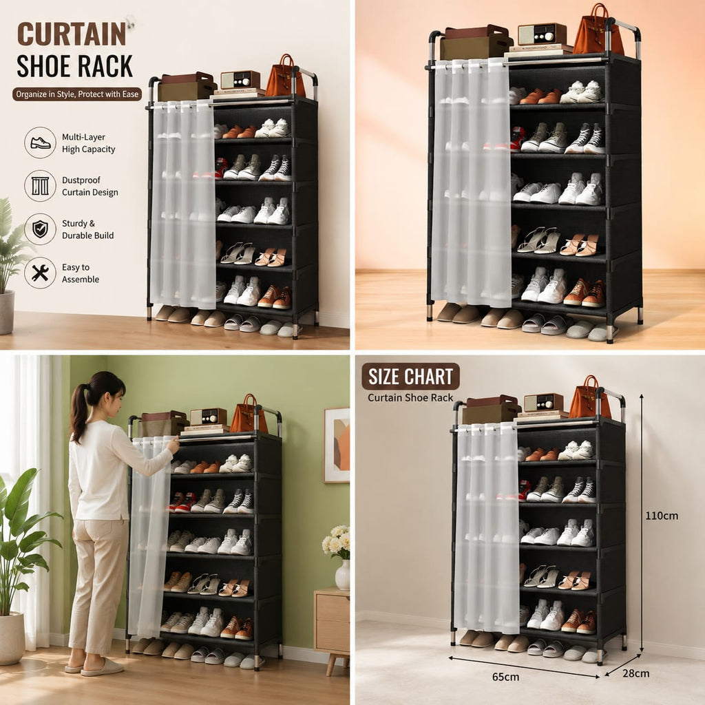 Curtain shoes rack