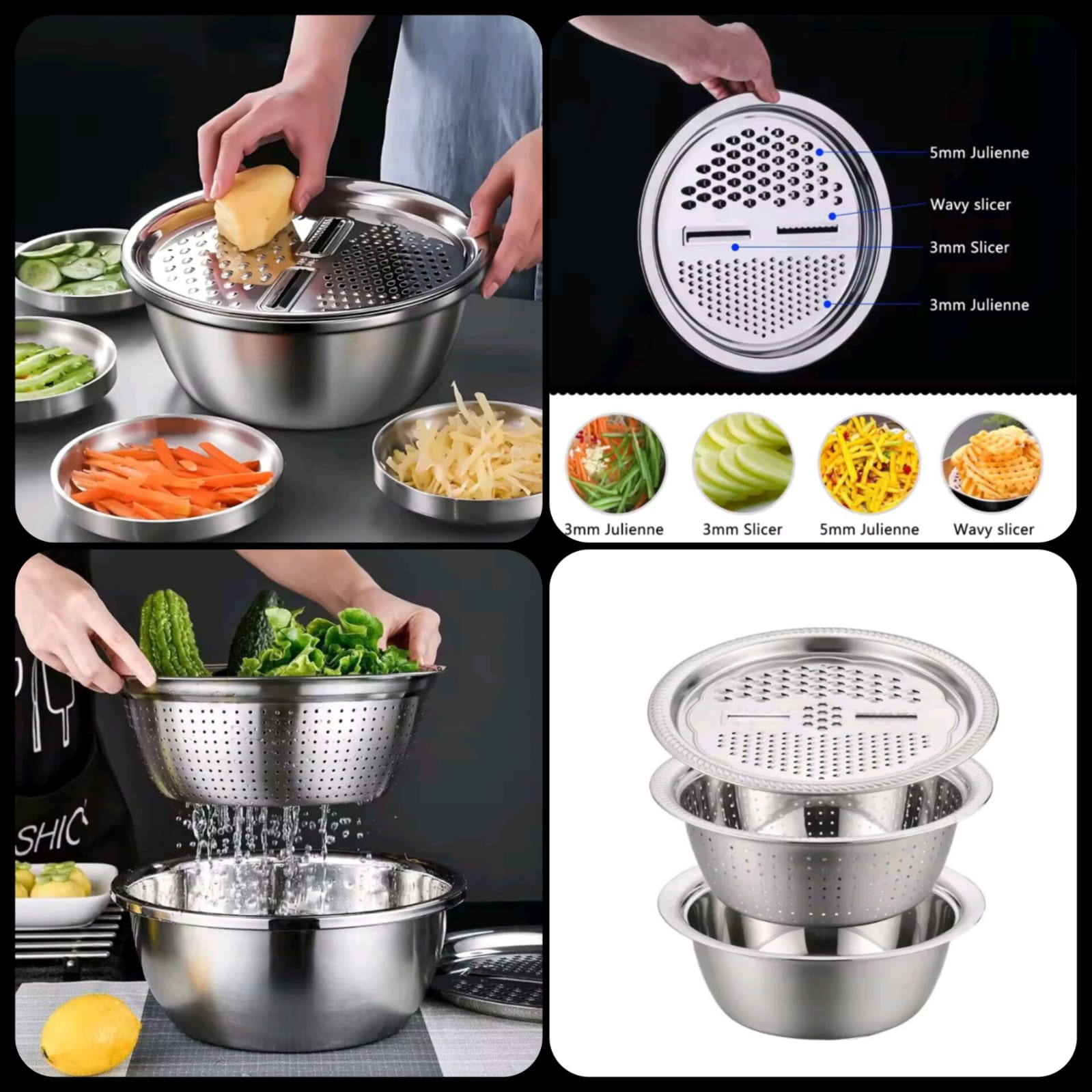 *Multifunctional Stainless Steel Colander with Grater