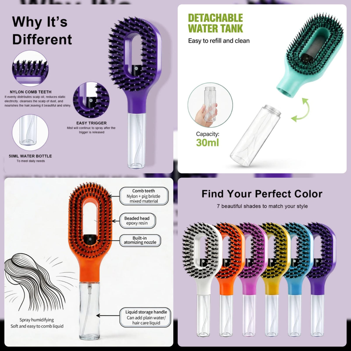 Spray hair brush