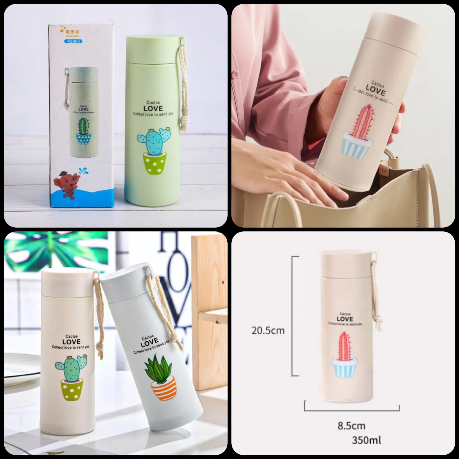 Cute Cactus Glass Bottle